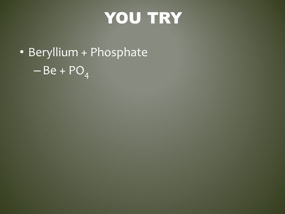 You Try Beryllium + Phosphate Be + PO4