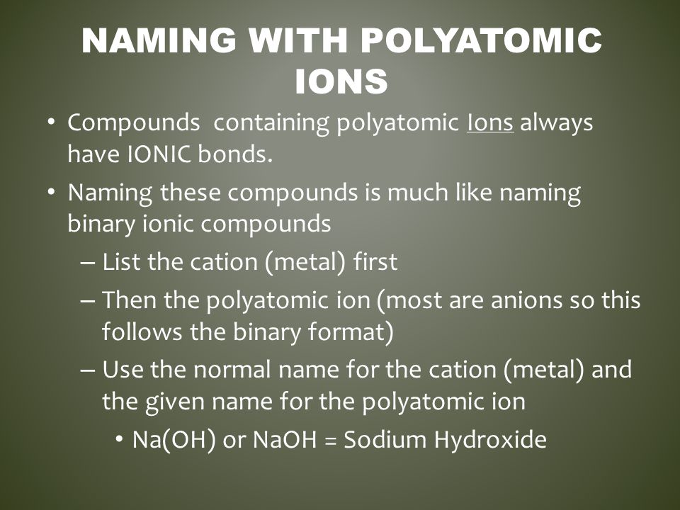 Naming with Polyatomic Ions