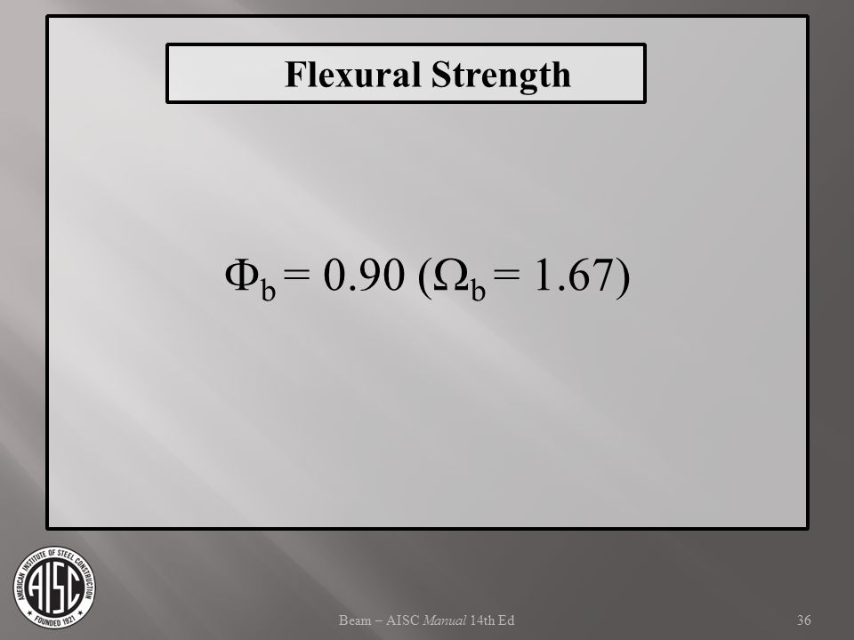 Fb = 0.90 (Wb = 1.67) Flexural Strength Beam – AISC Manual 14th Ed