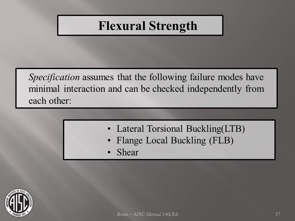 Flexural Strength Specification assumes that the following failure modes have minimal interaction and can be checked independently from each other:
