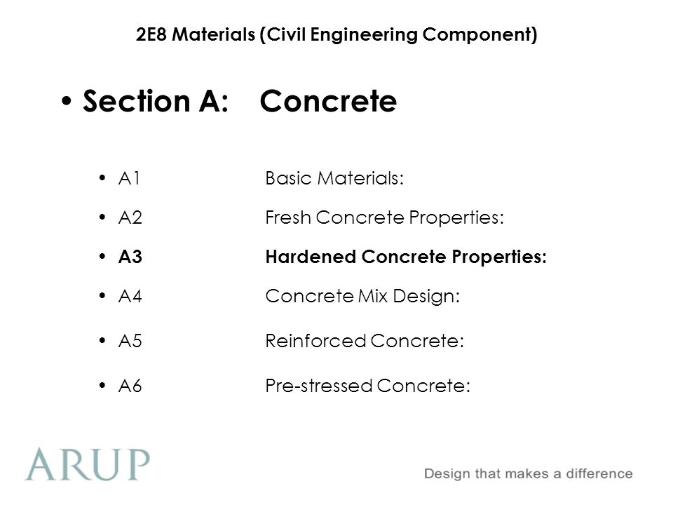 Section A: Concrete A1 Basic Materials: A2 Fresh Concrete Properties: