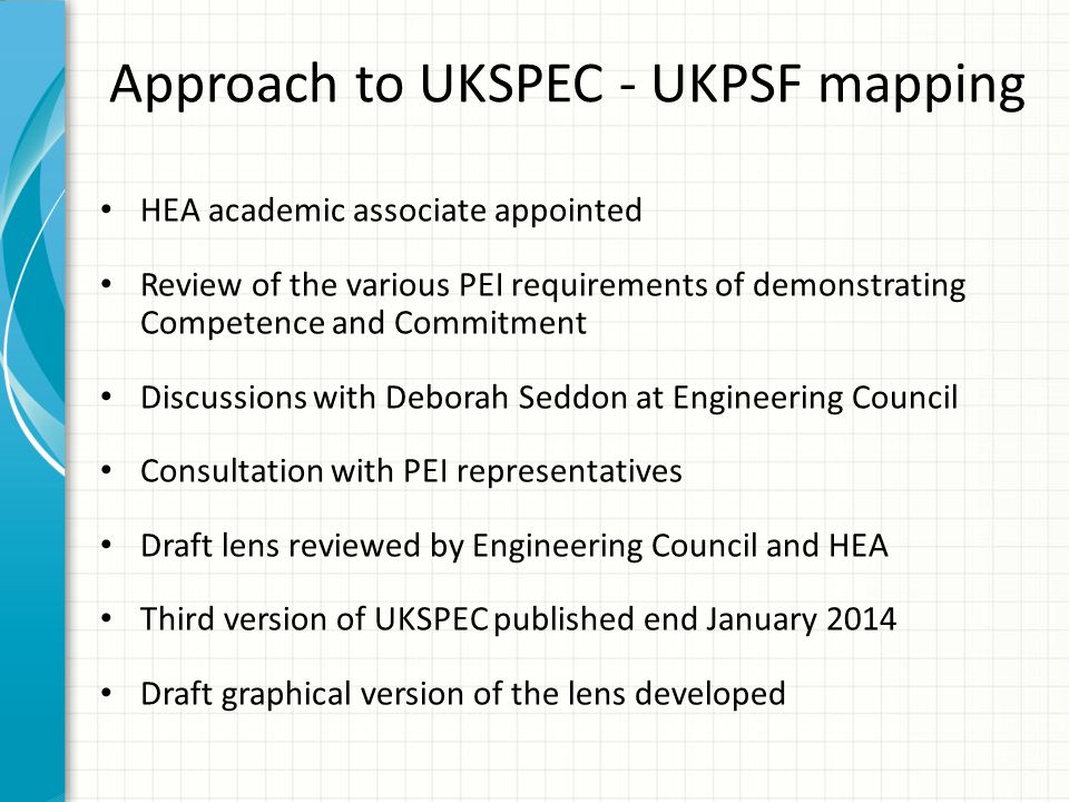 Approach to UKSPEC - UKPSF mapping