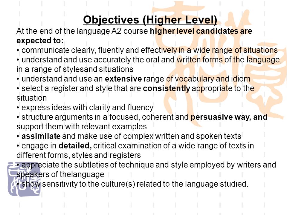 Objectives (Higher Level)