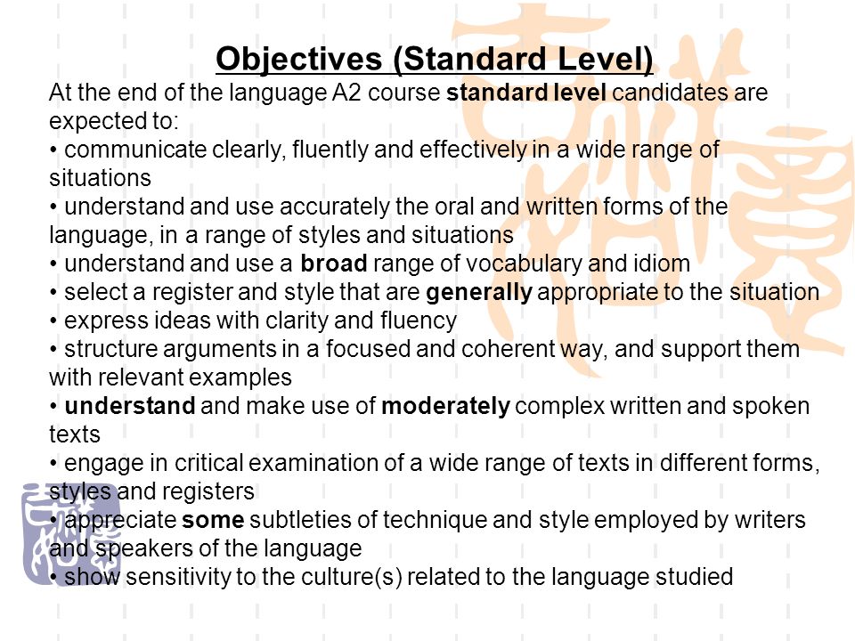 Objectives (Standard Level)