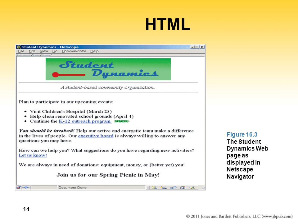 HTML Figure 16.3 The Student Dynamics Web page as displayed in Netscape Navigator