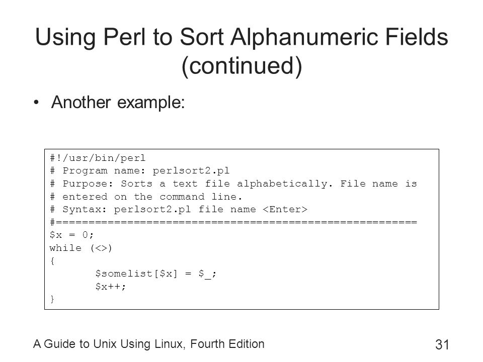 Using Perl to Sort Alphanumeric Fields (continued)