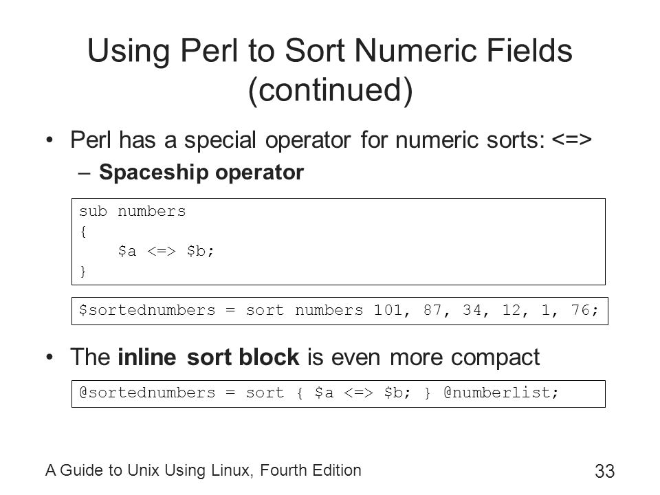 Using Perl to Sort Numeric Fields (continued)