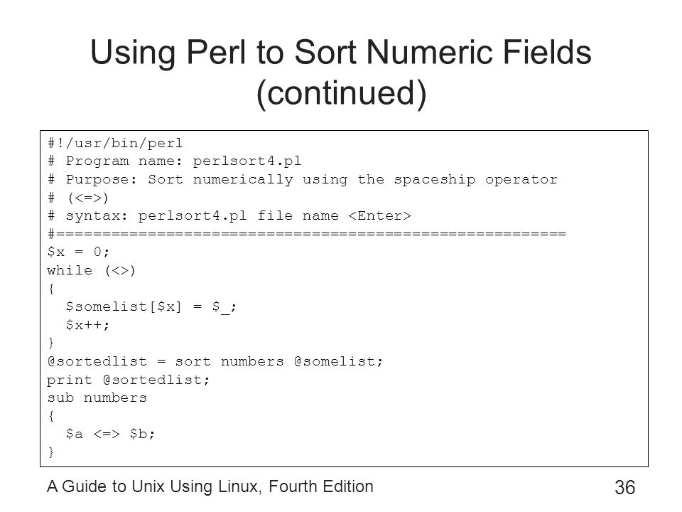 Using Perl to Sort Numeric Fields (continued)
