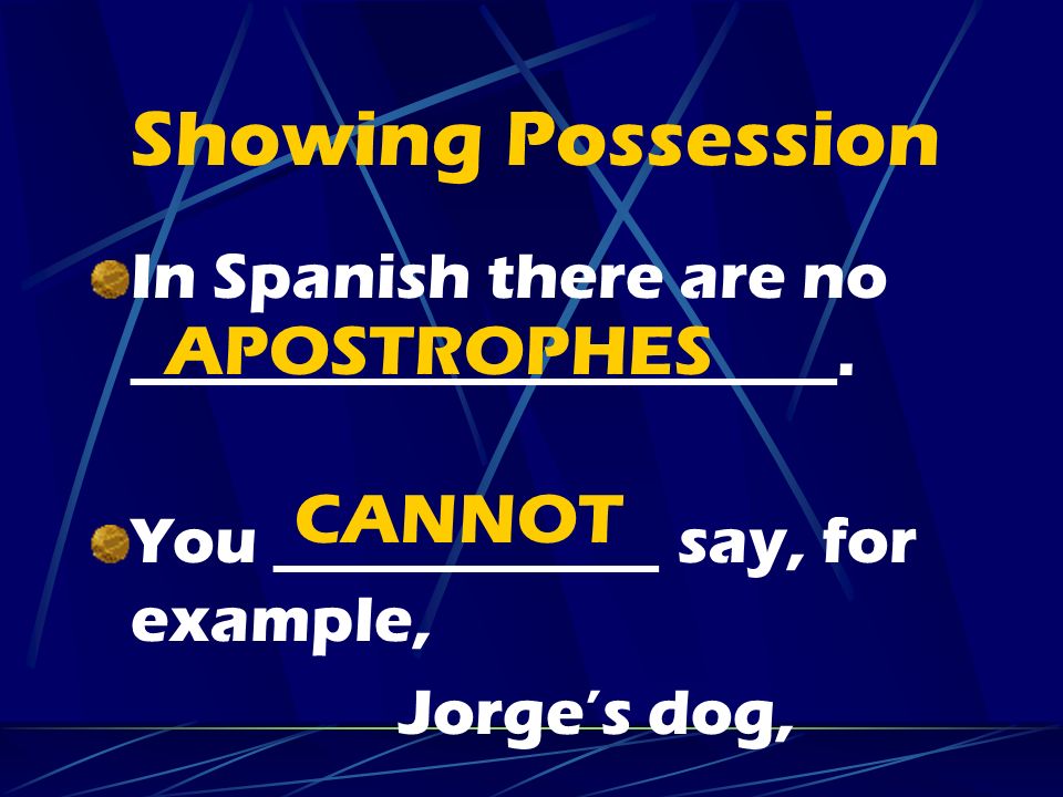 Showing Possession APOSTROPHES CANNOT
