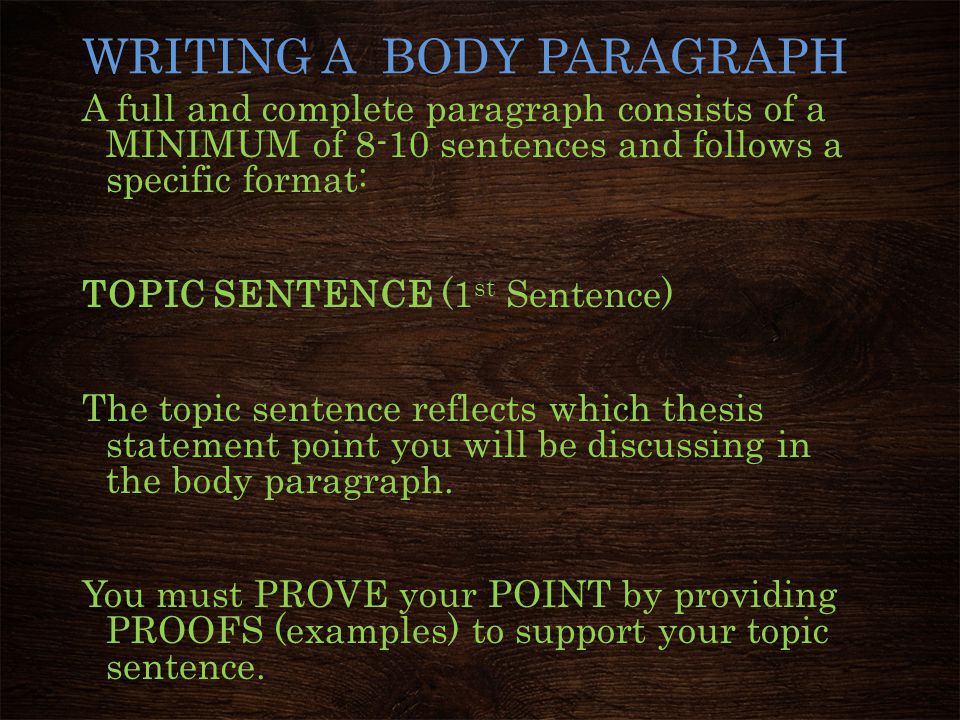 WRITING A BODY PARAGRAPH
