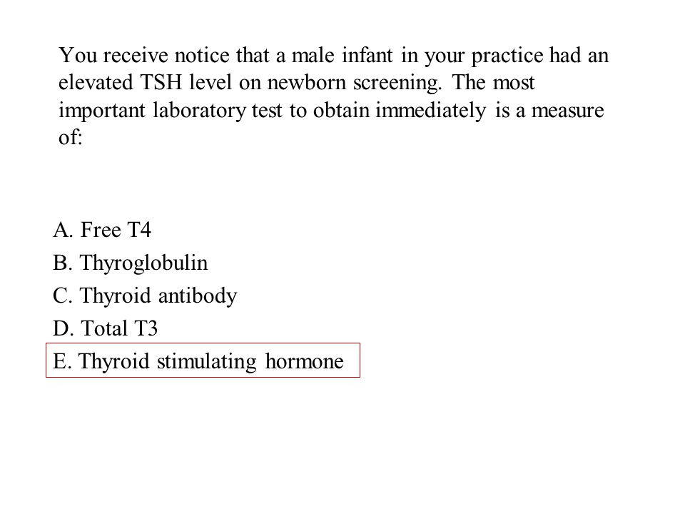 You receive notice that a male infant in your practice had an elevated TSH level on newborn screening. The most important laboratory test to obtain immediately is a measure of: