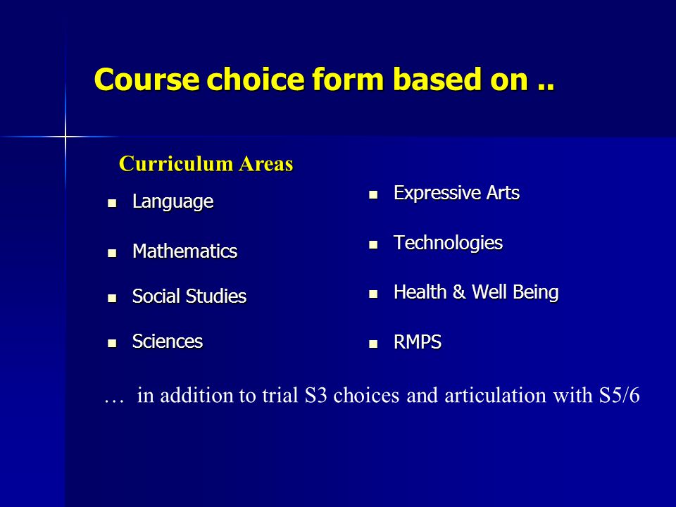 Course choice form based on ..