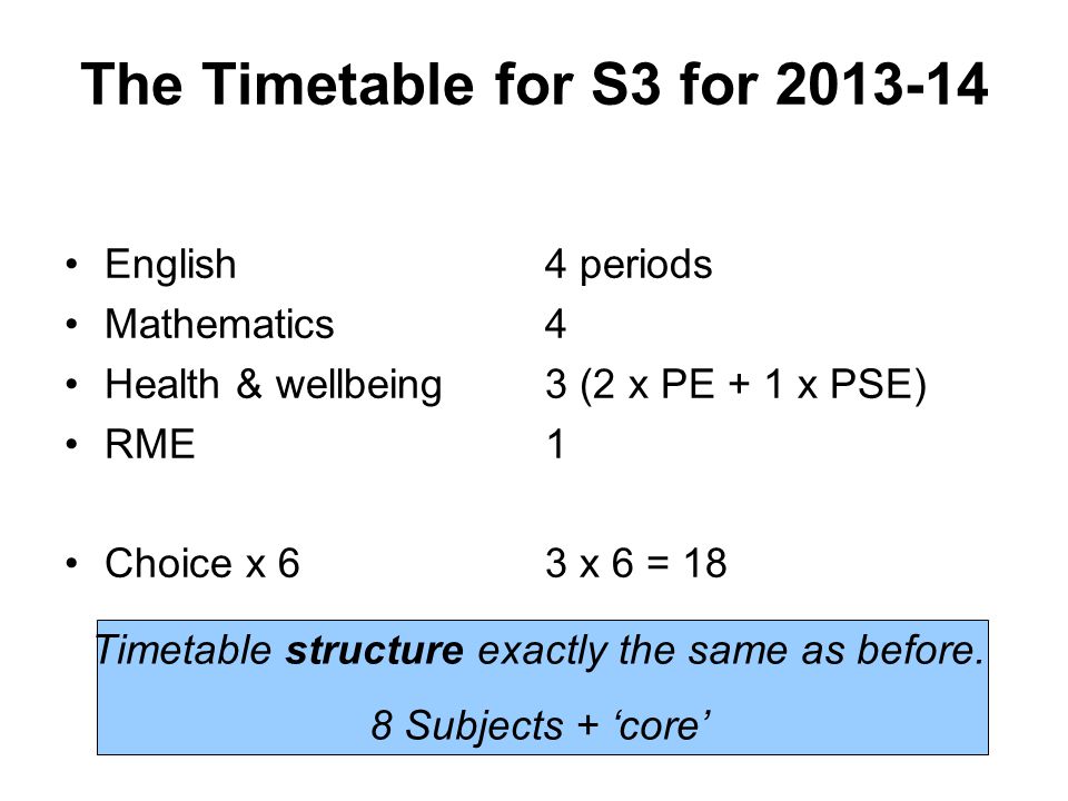 The Timetable for S3 for