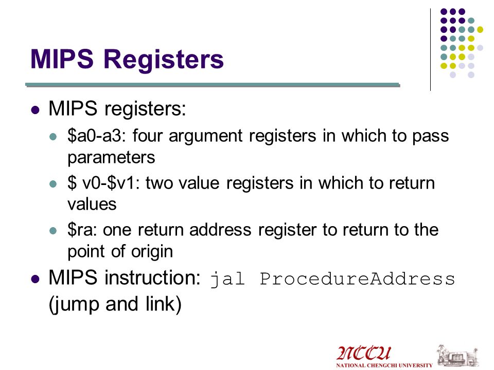 MIPS Registers MIPS registers: