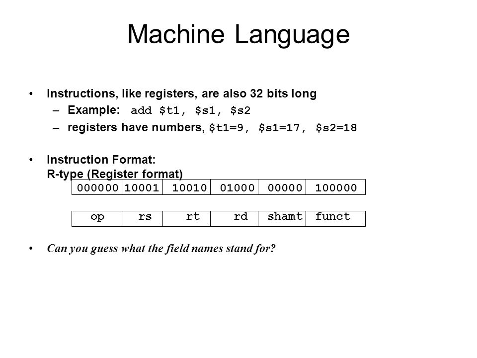 Machine Language Board work: Binary Numbers