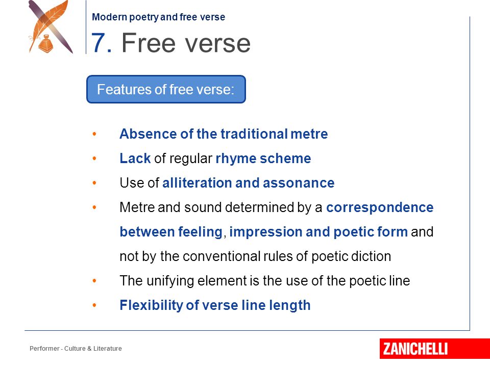 Features of free verse: