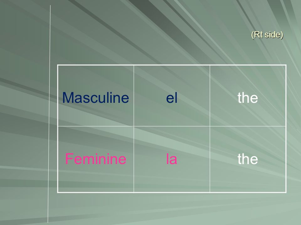 (Rt side) Masculine el the Feminine la