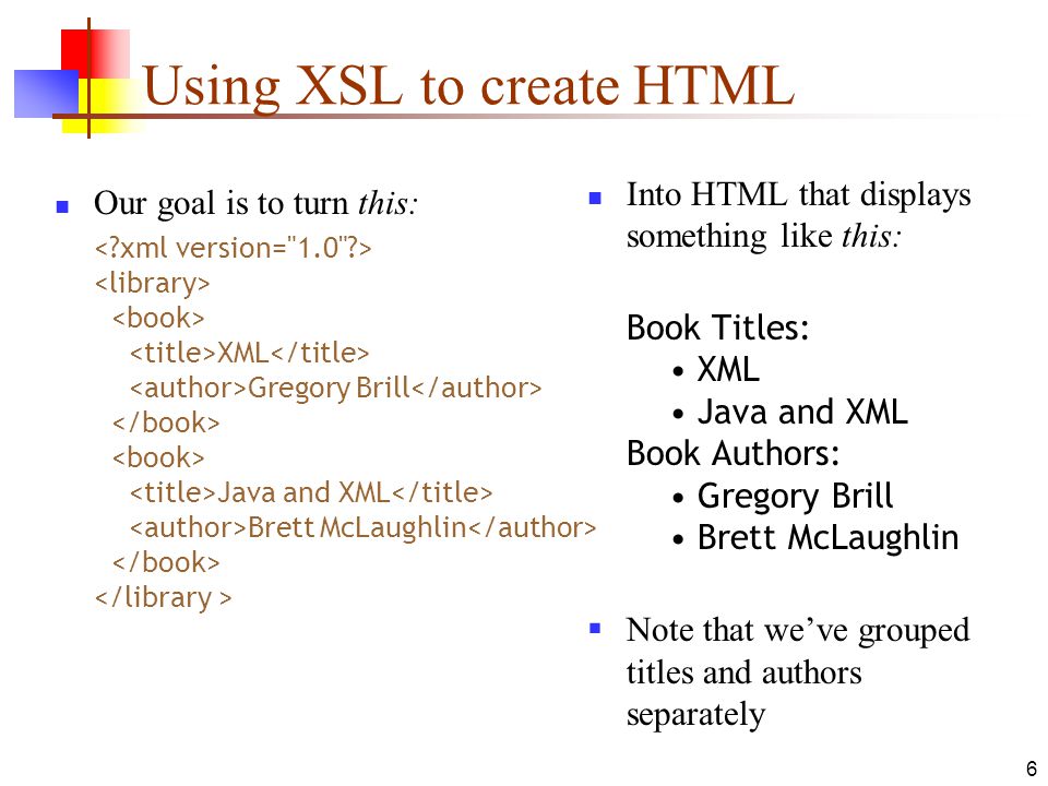 Using XSL to create HTML