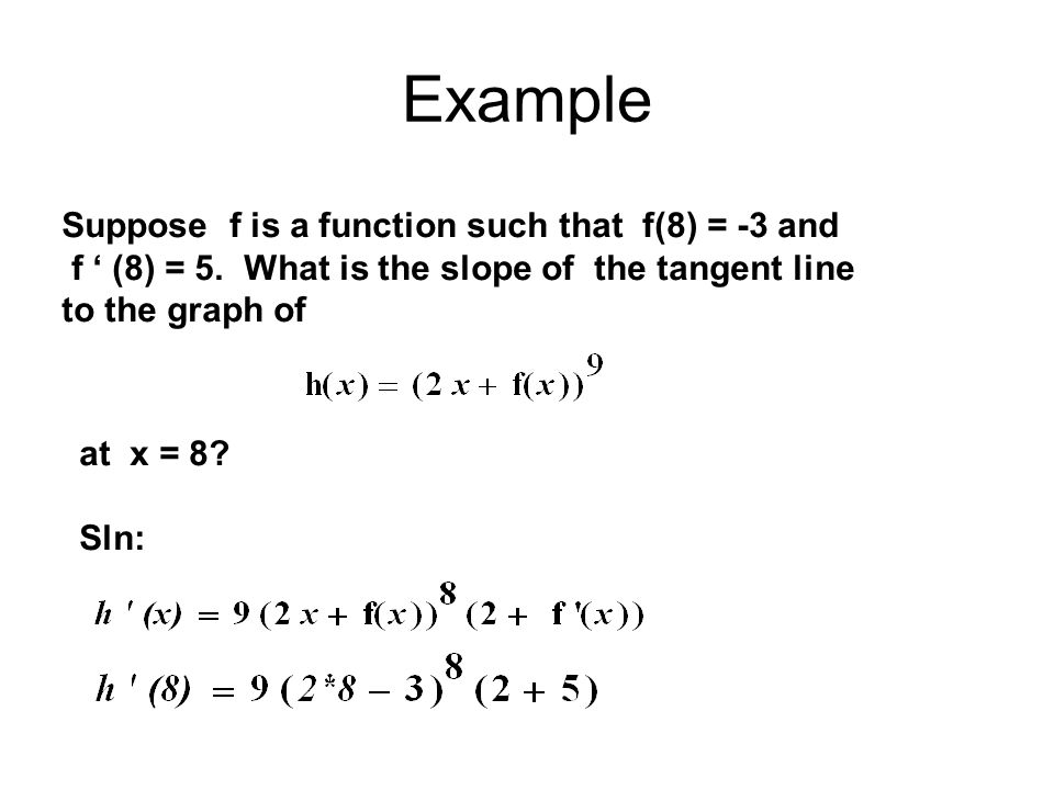 Example Suppose f is a function such that f(8) = -3 and