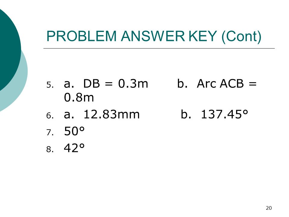 PROBLEM ANSWER KEY (Cont)