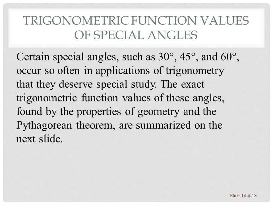 Trigonometric Function Values of Special Angles