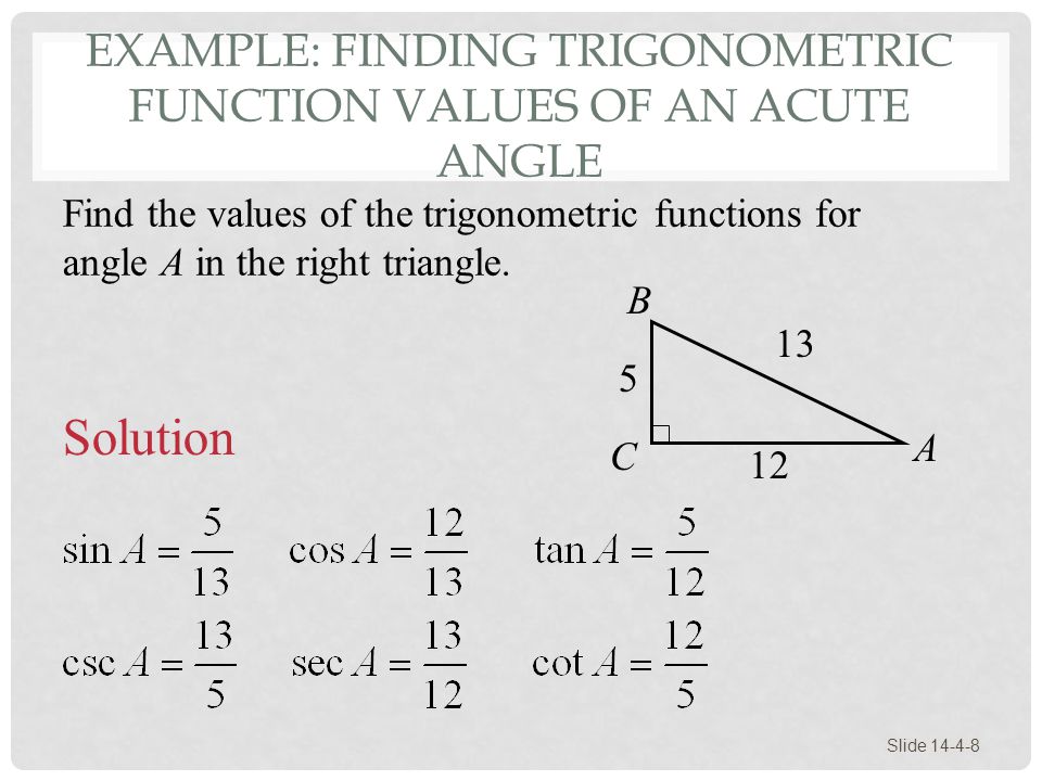 Example: Finding Trigonometric Function Values of an Acute Angle