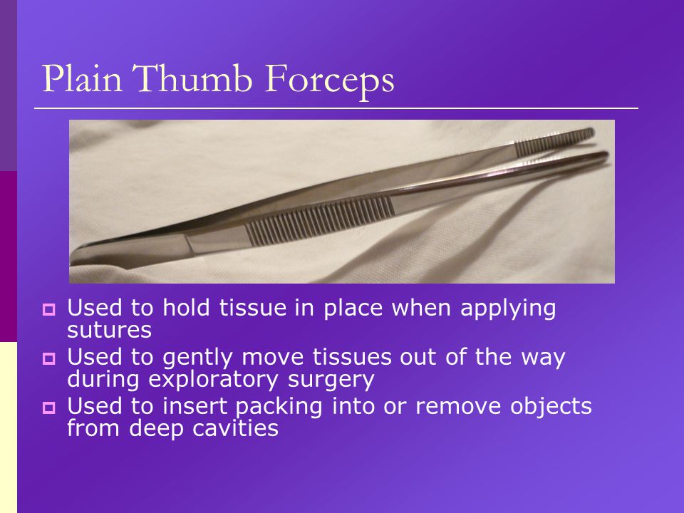 Plain Thumb Forceps Used to hold tissue in place when applying sutures