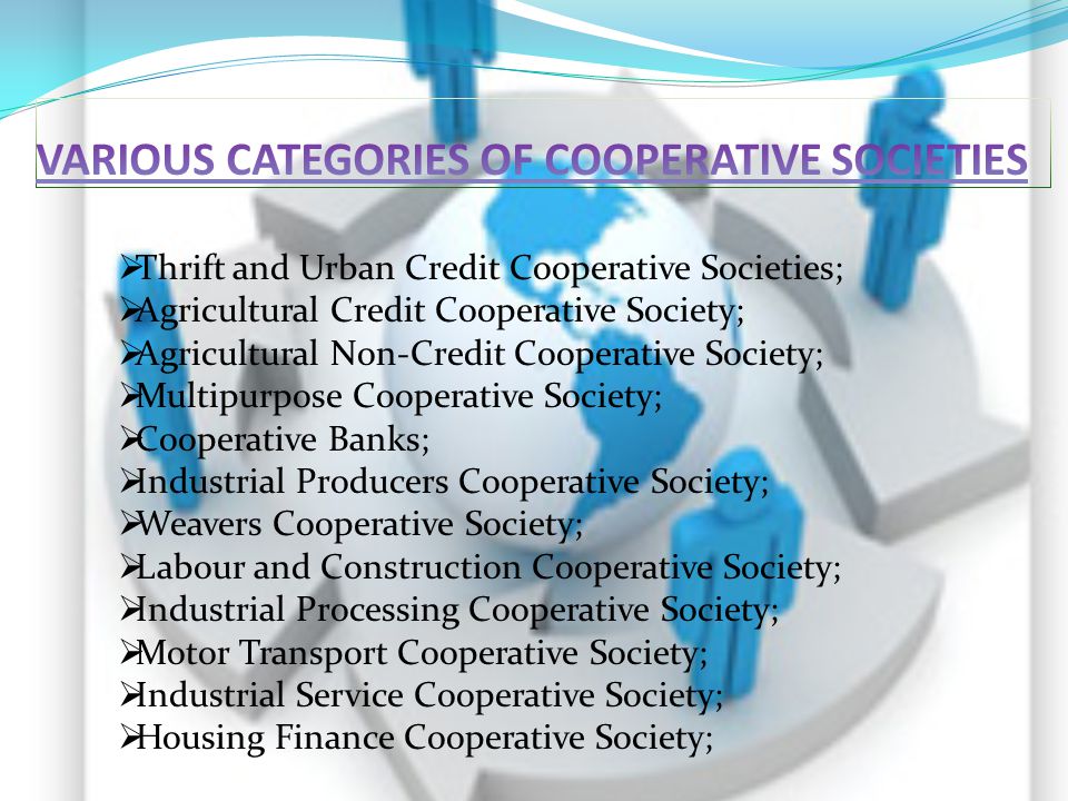 VARIOUS CATEGORIES OF cooperative SOCIETIES