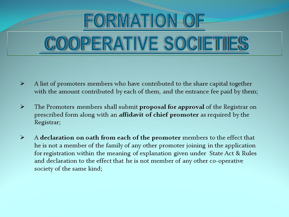 FORMATION OF COOPERATIVE SOCIeTIEs