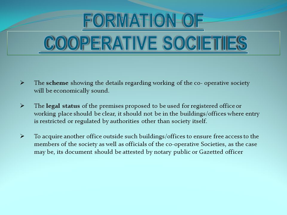 FORMATION OF COOPERATIVE SOCIeTIEs