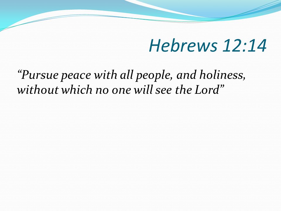 Hebrews 12:14 Pursue peace with all people, and holiness, without which no one will see the Lord