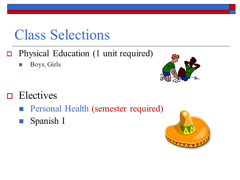 Class Selections Electives Physical Education (1 unit required)