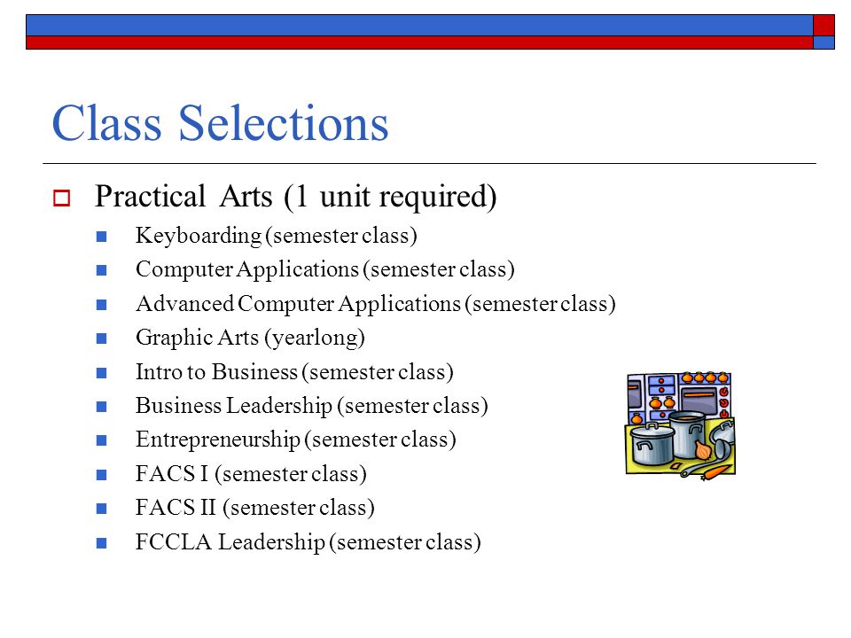 Class Selections Practical Arts (1 unit required)