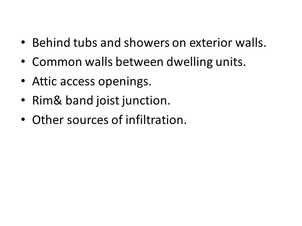 Behind tubs and showers on exterior walls.