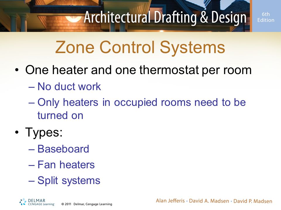 Zone Control Systems One heater and one thermostat per room Types: