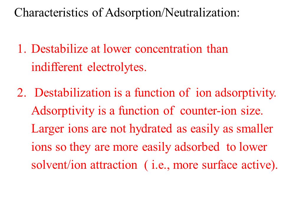 Characteristics of Adsorption/Neutralization: