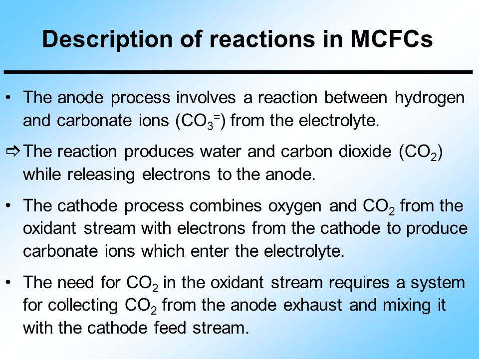Description of reactions in MCFCs