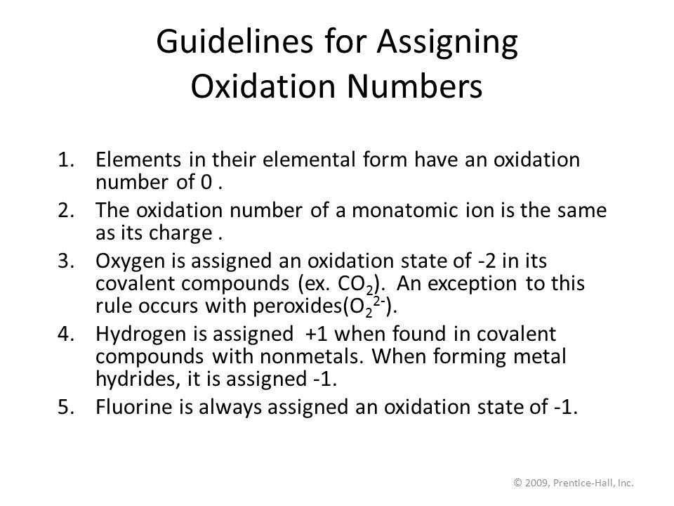 Guidelines for Assigning Oxidation Numbers