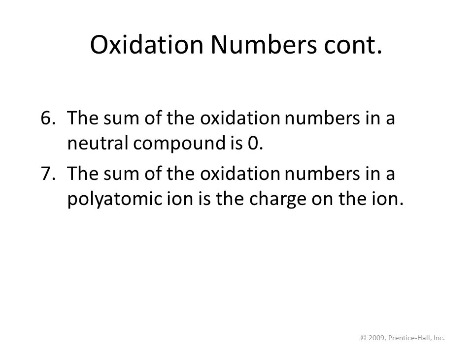 Oxidation Numbers cont.