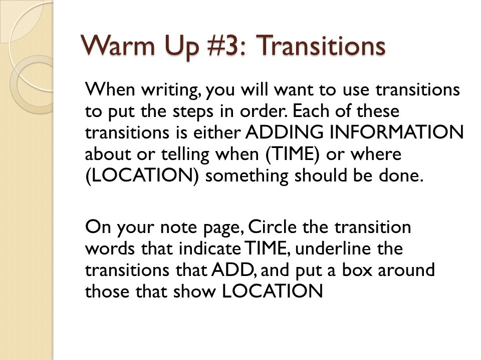 Warm Up #3: Transitions