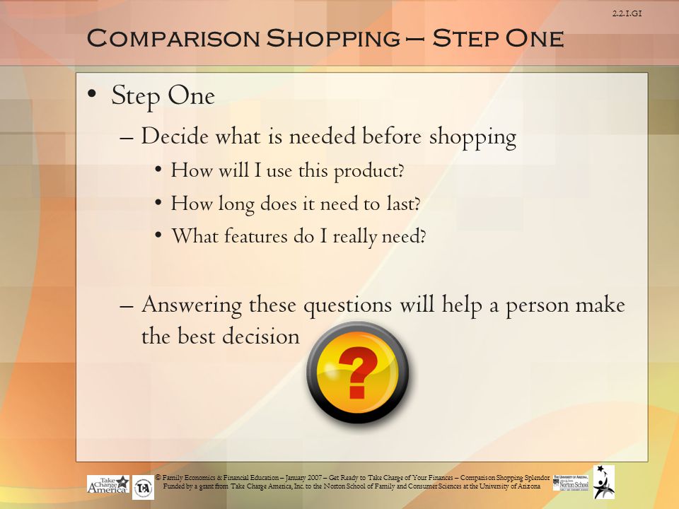 Comparison Shopping – Step One