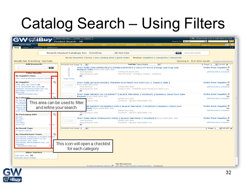 Catalog Search – Using Filters