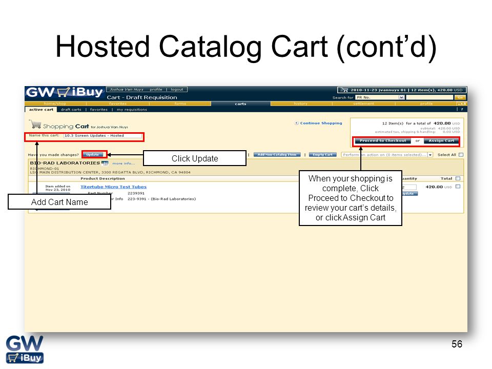 Hosted Catalog Cart (cont’d)