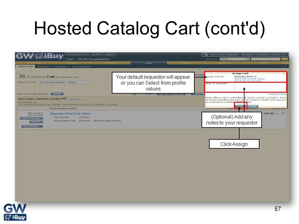 Hosted Catalog Cart (cont d)
