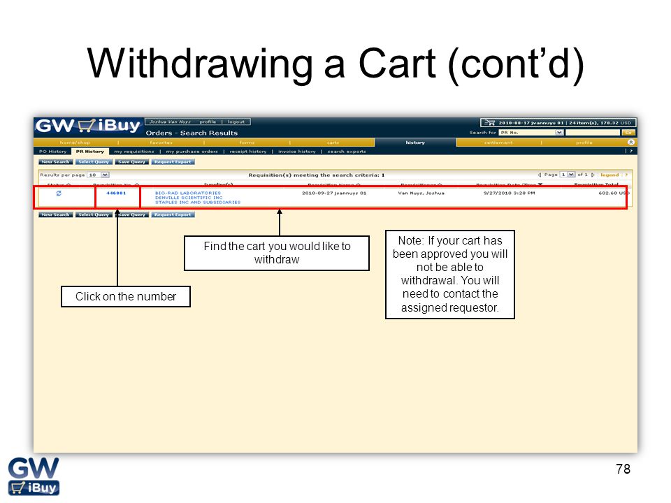 Withdrawing a Cart (cont’d)