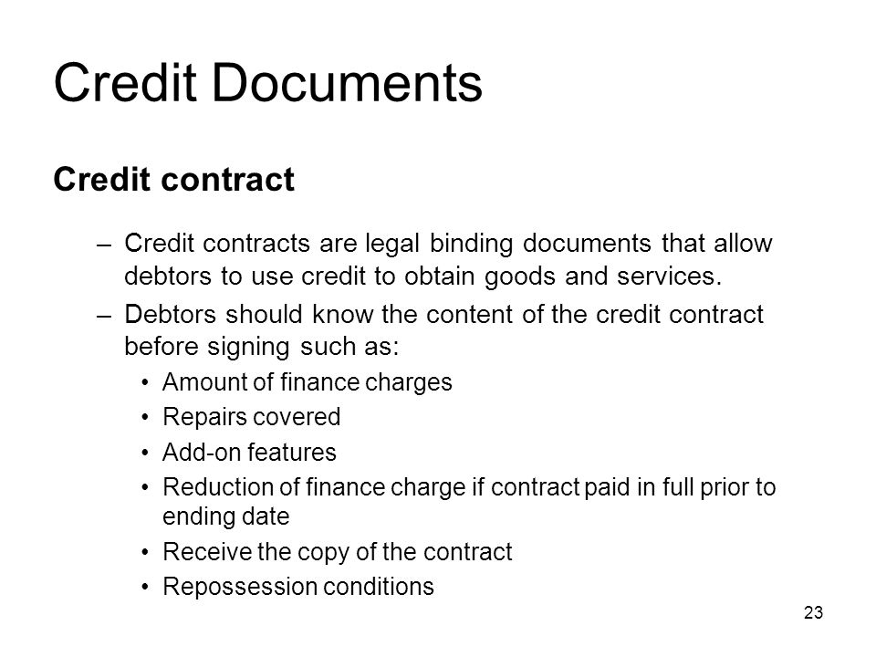Credit Documents Credit contract