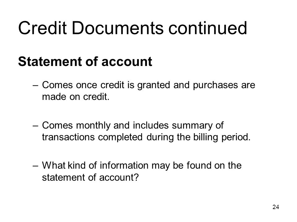 Credit Documents continued