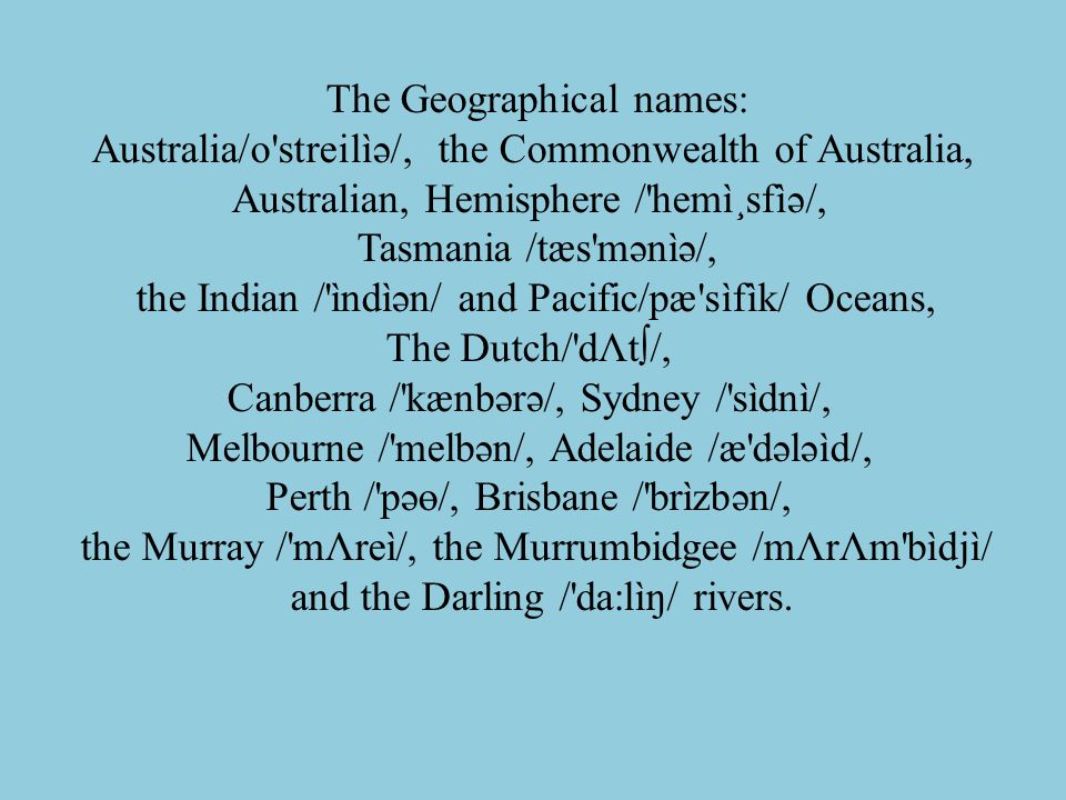 The Geographical names: