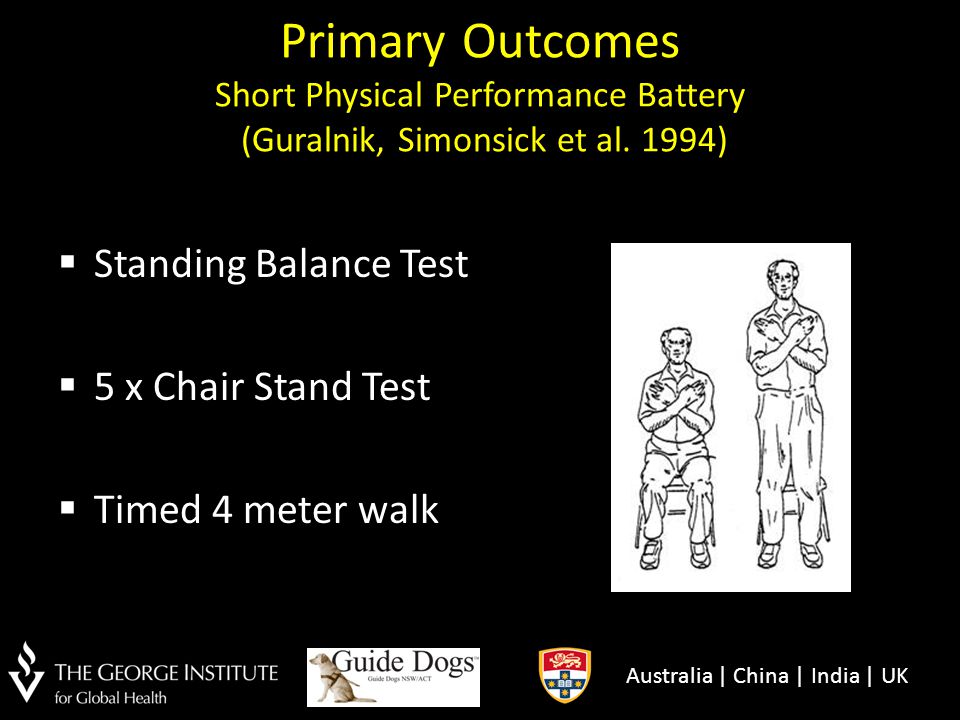 Primary Outcomes Short Physical Performance Battery (Guralnik, Simonsick et al. 1994)