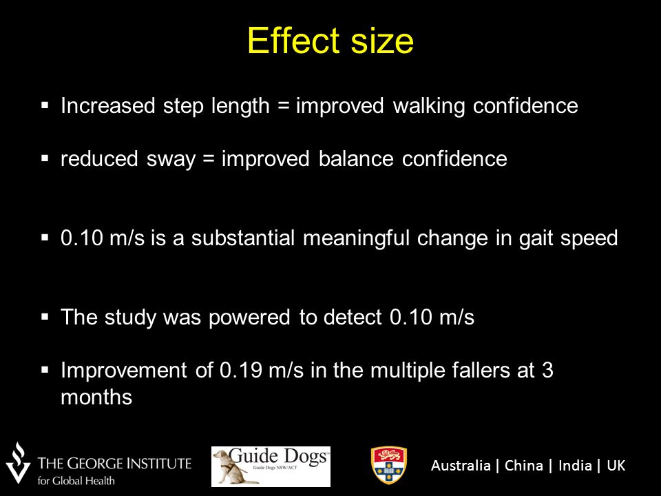 Effect size Increased step length = improved walking confidence